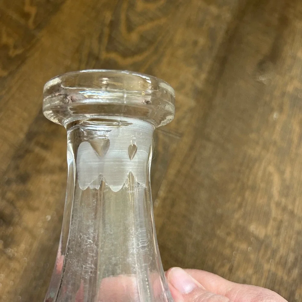 Vintage Cut Crystal Floral Decanter with Ribbed Globe Stopper Clear‎ 11 Inch